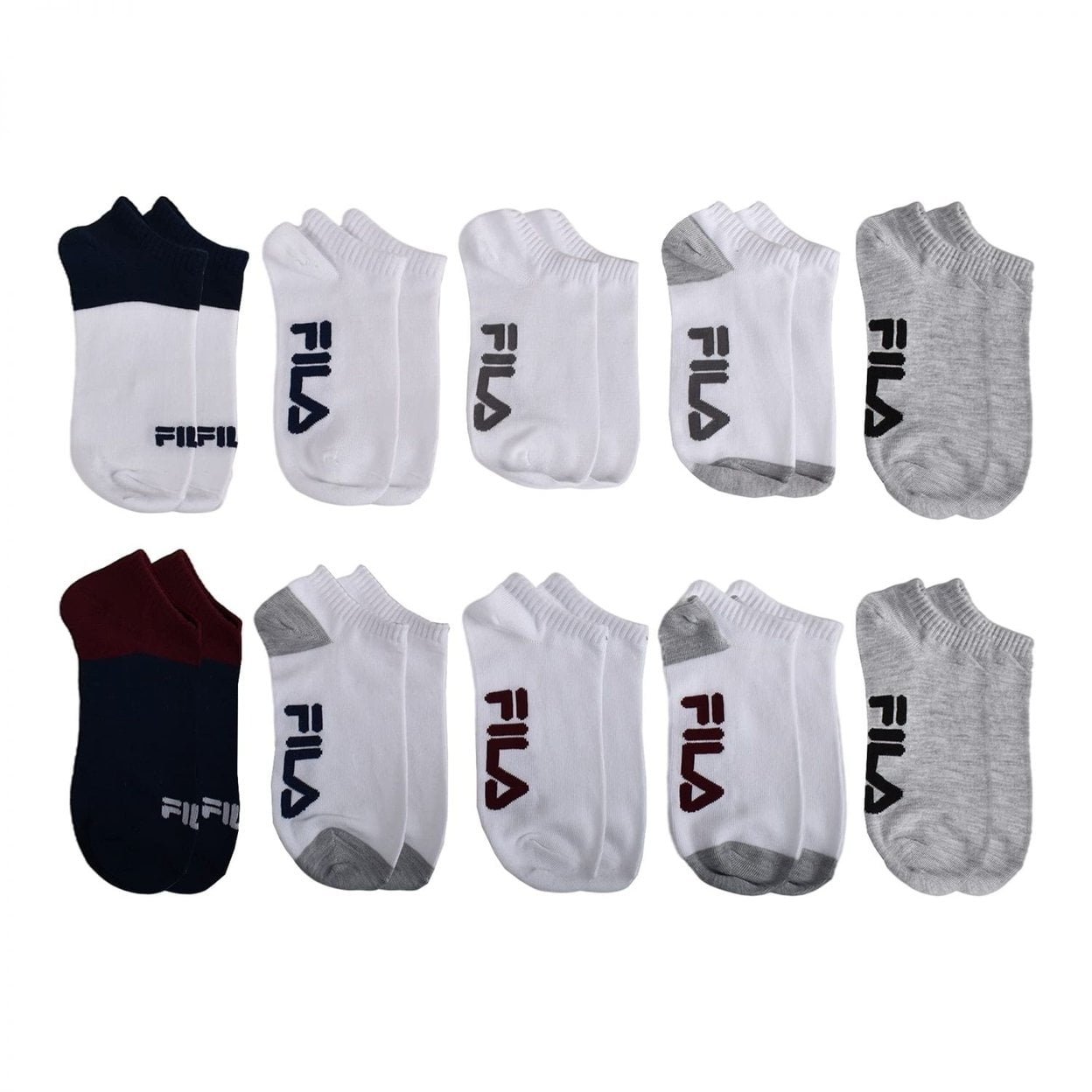 送料無料 通販 激安 Fila Womens No Show Socks 10 Pack White Multi Colorblock Clothing