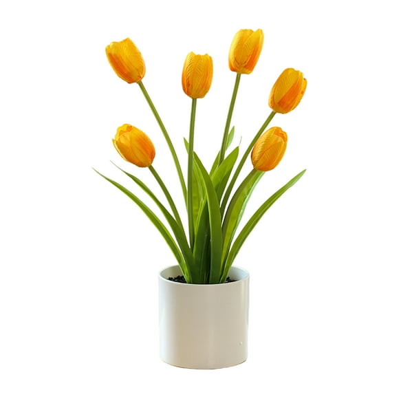 Six-headed Tulip Bonsai Simulation Flower With Flowerpot Living Room Bedroom Tulip Pot Home Decoration