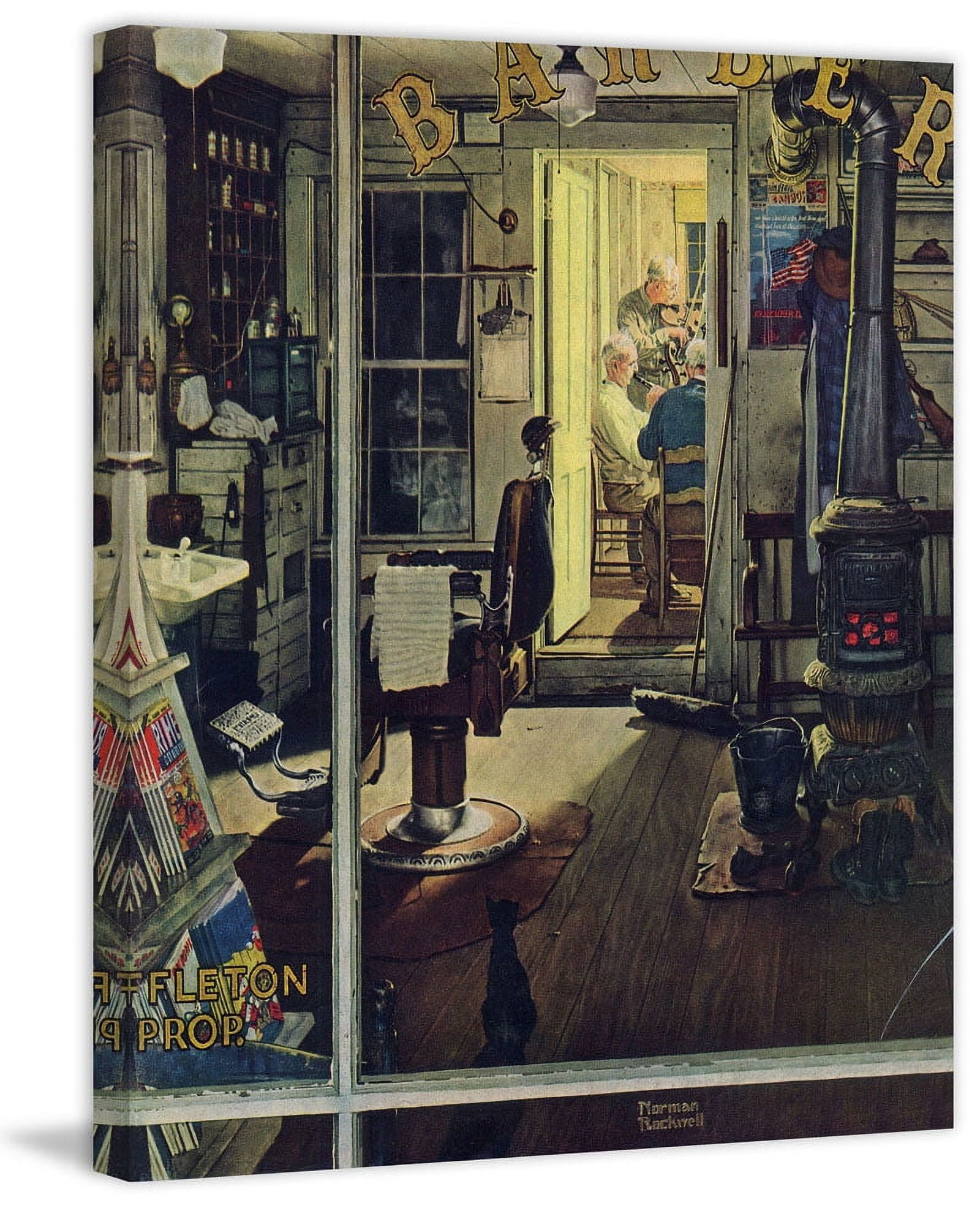 Marmont Hill "Shuffleton's Barbershop" by Norman Rockwell Painting Print on Canvas