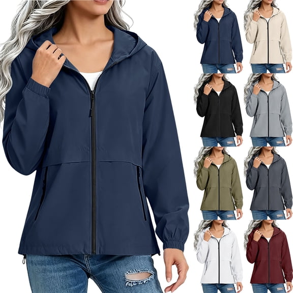 GUACER Womens Lightweight Hooded Windbreaker Jacket, Waterproof Zip-Up Rain Coat with Pockets for Travel & Hiking