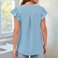 thumbnail image 4 of Blouse Women'S Ruffle Cap Sleeve Shirt Blouse with V-Neck T-Shirt Sky Blue XL, 4 of 9