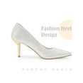 thumbnail image 5 of BLISSFUL STEP Style Pointy Toe Stiletto Heel Wedding Sparkly Heels Pumps for Women White 5.5, 5 of 7