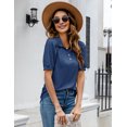 thumbnail image 6 of ZHENWEI Women Casual V-Neck Polo T-Shirts Loose Puff Short-Sleeve Tops Button Down Collared Tunic Blouse, 6 of 7