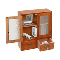 Wood Storage Cabinet, 2-tier Storage Cabinet with 2 drawers, Double Door Storage