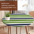 thumbnail image 5 of Green Navy Round Fitted Table Cover Blue White Geometric Stripes Waterproof Table Cloth with Elastic Edge Wipeable Tablecloth for Picnic Camping Party Fits 36"-44" Diameter, 5 of 8