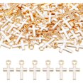 thumbnail image 1 of 100 dijes de aleación esmaltados a granel, cruces religiosas blancas, colgantes de joyería cristiana dorada, colgantes de oración para pulseras y collares., 1 of 5