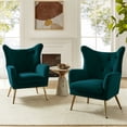 thumbnail image 2 of Velvet Accent Chairs Set of 2 Wingback Lounge Armchairs Sofa Upholstered Tufted Golden Leg Home Bedroom Teal, 2 of 8