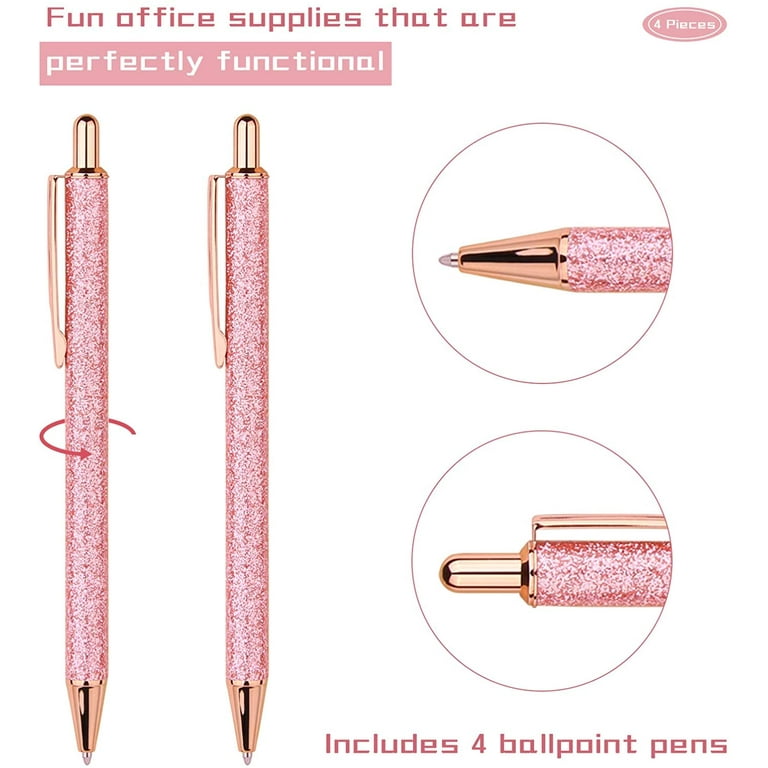 LINFANC Pens, Office Supplies Ballpoint Pens Medium Point 1mm Black Ink  Metal Pen, Smooth Writing Black Pens for Journaling, 4 Pens & 4 Refills  (Stainless Steel) 