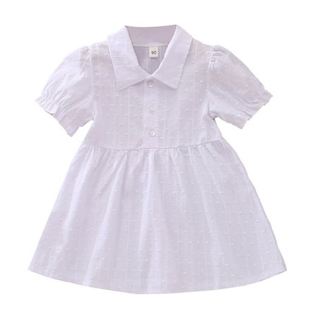 

Alueeu chidren dress for girl Toddler Baby Kids Girls Short Sleeve Solid Lapel Blouse Princess Dress Clothes