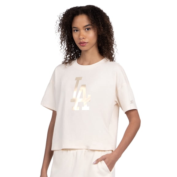 Women's Starter Cream Los Angeles Dodgers Pastels Boxy Cropped T-Shirt