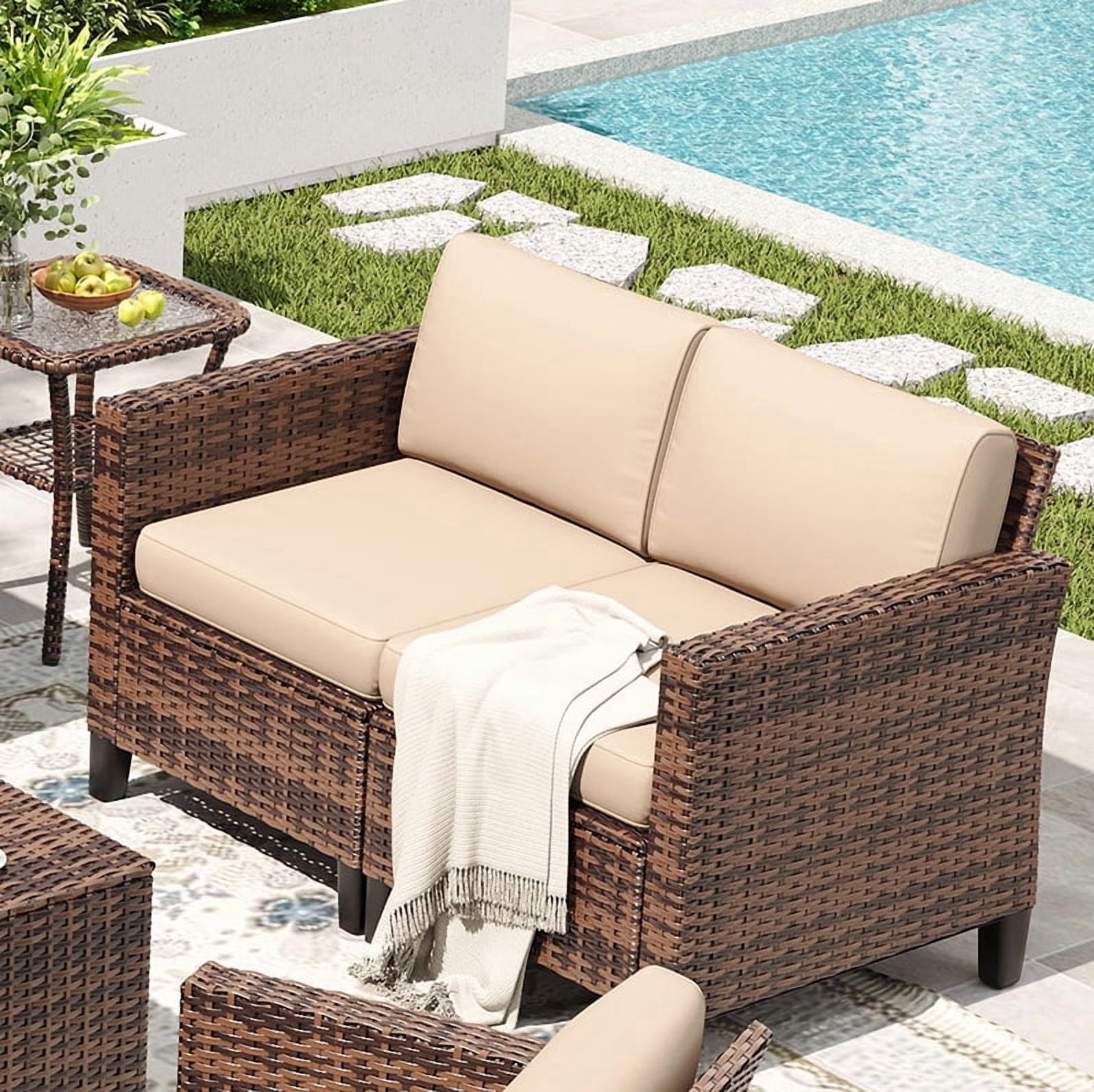 ELPOSUN Patio Furniture Sofa,All-Weather Outdoor Sofa,Outdoor Loveseat Sofa Couch,Weather Resistant Wicker Loveseat with Deep Seat Cushion (ONLY Loveseat Sofa) Grey