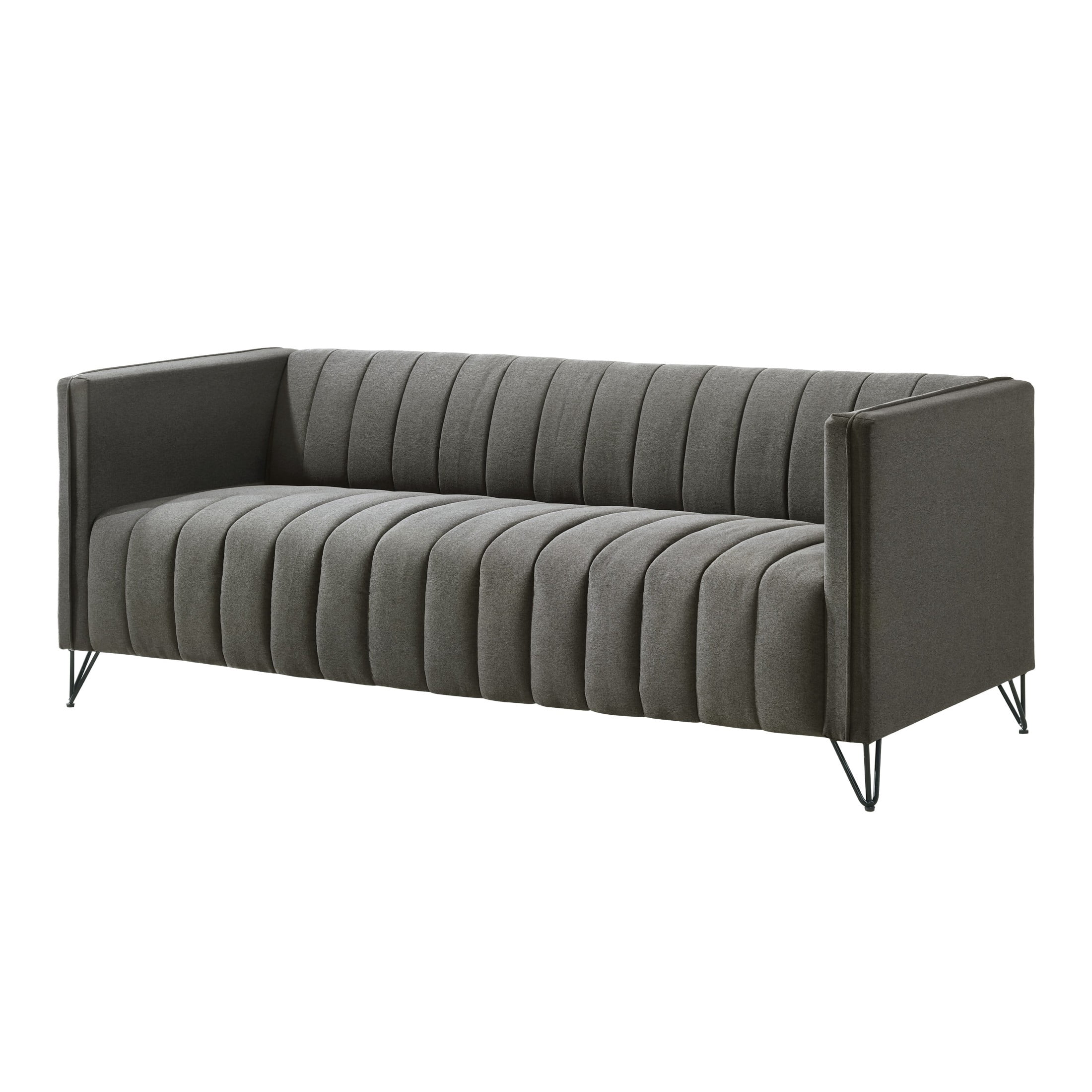 Home Design Kurtis 2-Piece Living Room Set with Square Arm Loveseat and Sofa, Channel-Tufted Upholstery, Gray