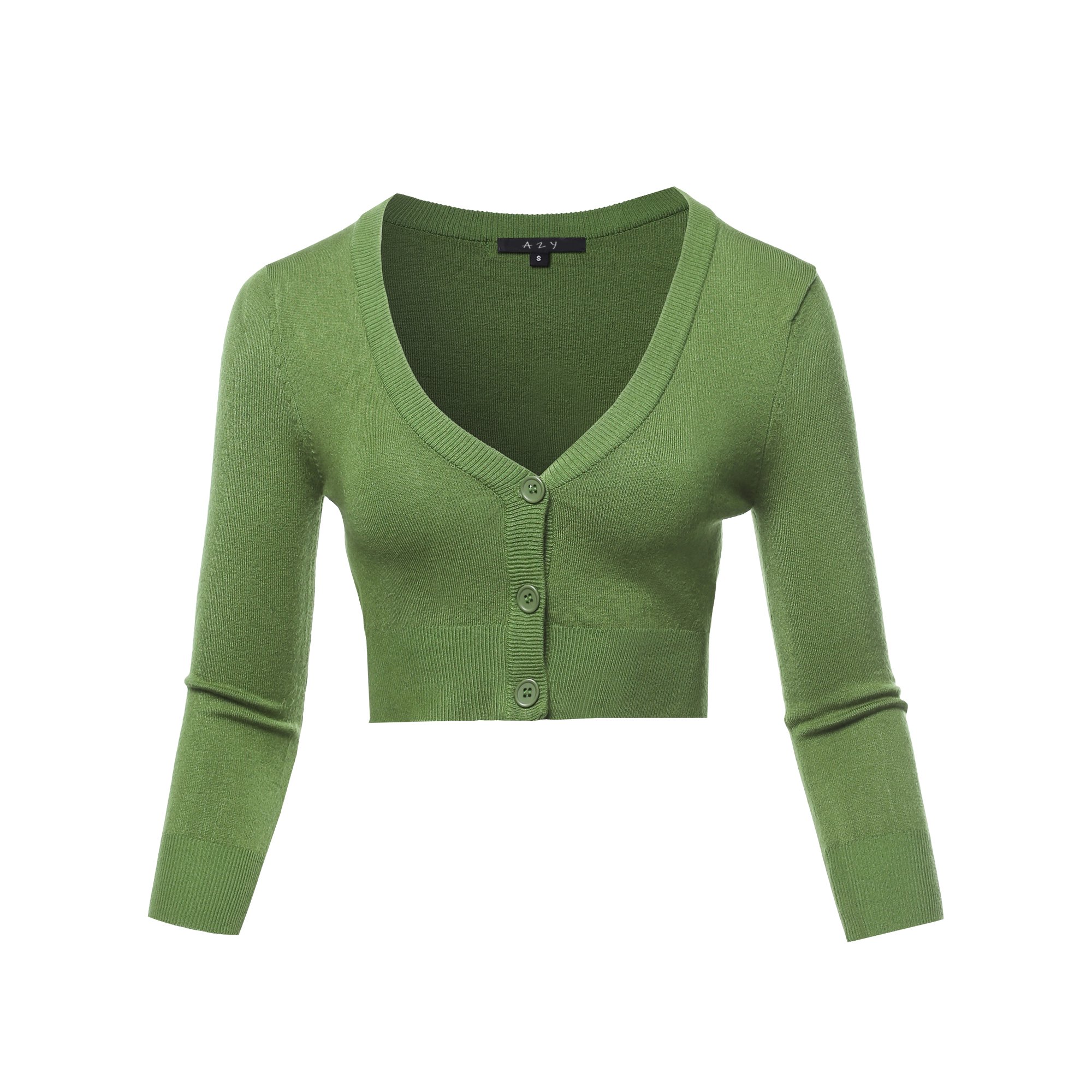 A2Y Women's Solid Cropped Bolero 3/4 Sleeve Button Down V-Neck Cardigan  Sweater Sage S - Walmart.com