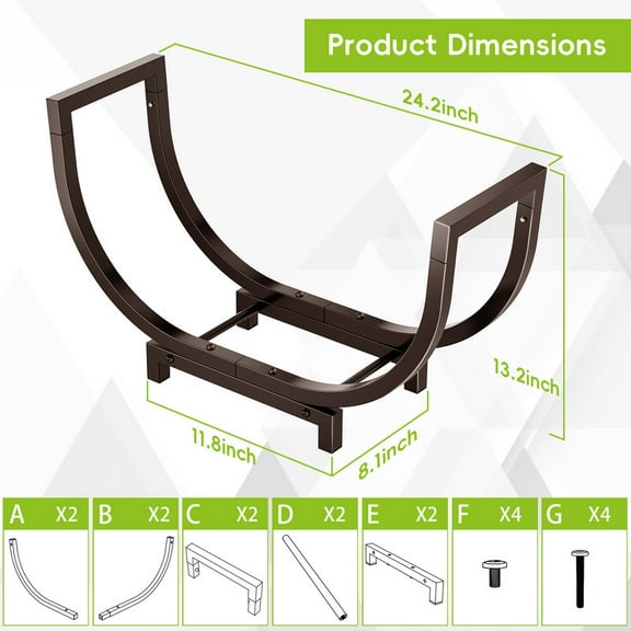 Lincordor Firewood Rack, 24 Inch Large Capacity Log Holder with Handles, Heavy Duty Metal Storage for Indoor Fireplace & Outdoor Fire Pit, Bronze Finish, Easy Assembly(Bronze)