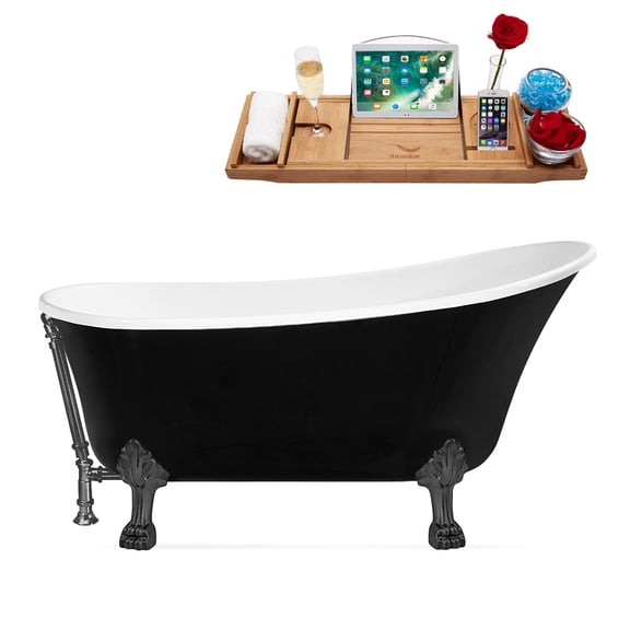 59" Streamline N344BGM-BGM Clawfoot Tub and Tray With External Drain