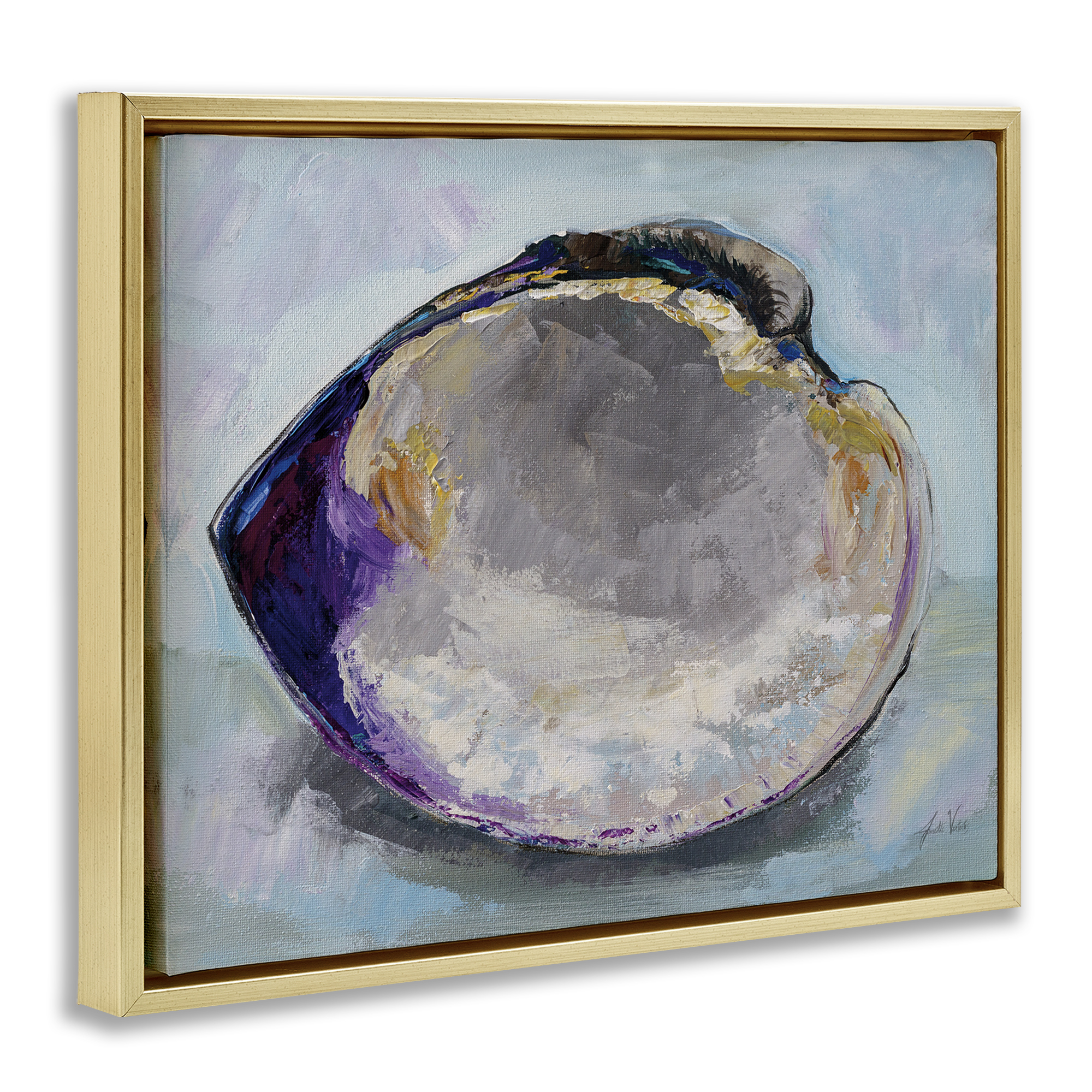 Stupell Industries Baby Clam Shell Animals & Insects Painting Gold Floater Framed Canvas Art Print Wall Art, 31 x 25