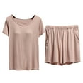 thumbnail image 2 of Vedolay Women's Short Sleeve Tops and Shorts Solid Pajama Sets with Pockets,Khaki M, 2 of 3