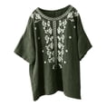 thumbnail image 4 of Embroidered Boho Tops for Women Mexican Shirts Peasant Tops Retro Embroidered 3/4 Sleeve Boho Tops Fashion Clothes Summer Gauze Shirts Cotton Linen Tops Relaxed Fit Basic Tee Loose Fit Blouses, 4 of 5
