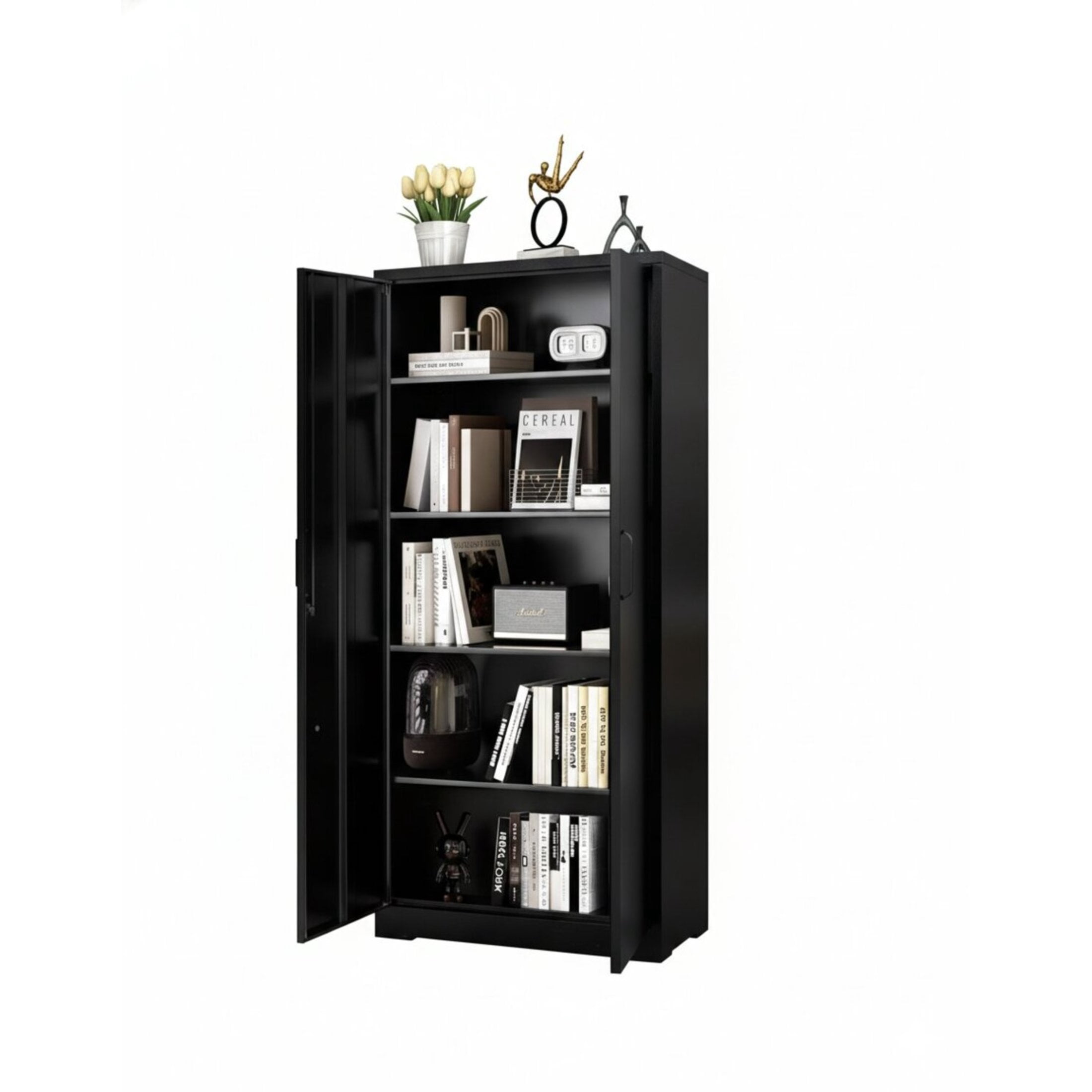 GDF Studio 71" Heavy-Duty Metal Storage Cabinet with Locking Doors & 4 Adjustable Shelves, Black