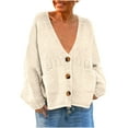 thumbnail image 2 of Fartey Oversized Cardigan Sweaters for Women Dressy Casual Button V Neck Knitted Sweaters Loose Fit Long Sleeve Open Front Fall Chunky Knit Sweater Coat with Pockets Beige L, 2 of 6