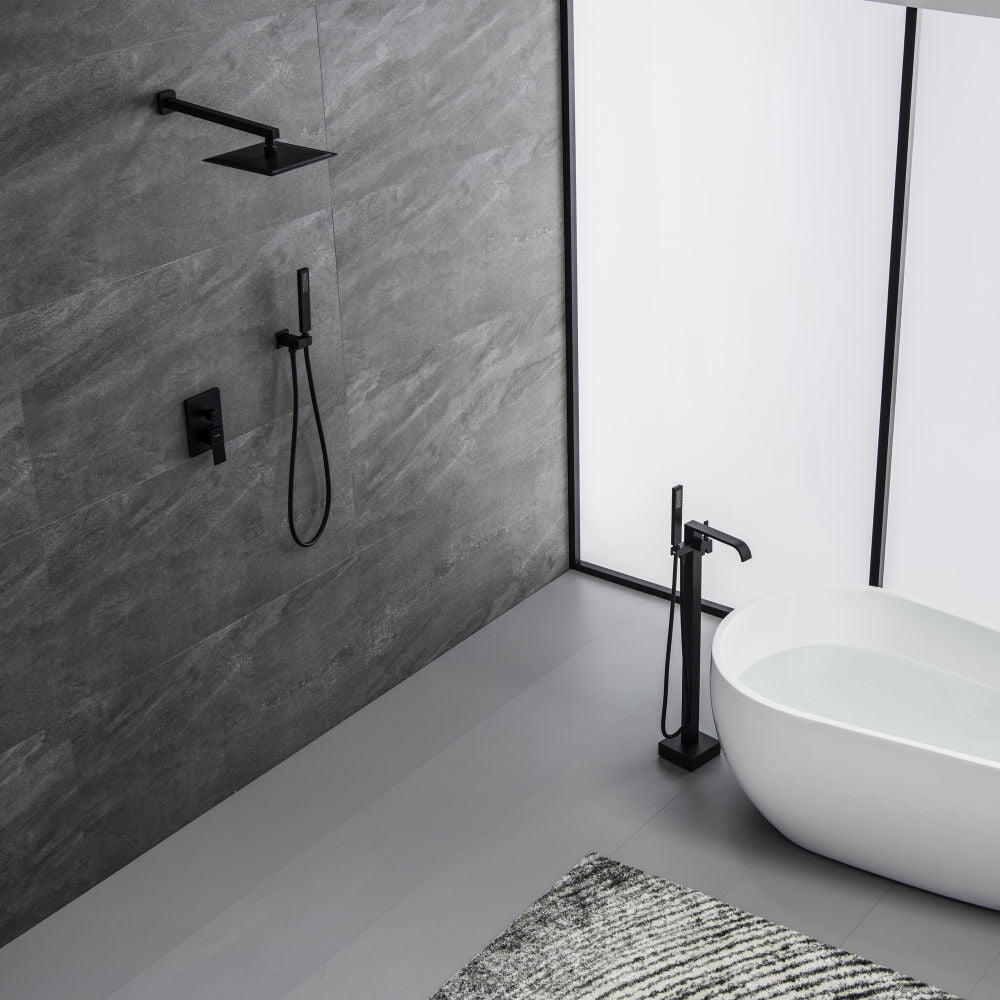 Kepooman 10" Home Wall Mounted Rainfall Shower System with Rough-in Valve for Bathroom, Matte Black