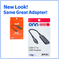 onn. USB-C to USB Female Adapter, 4", 1 Piece per Pack, Black