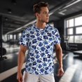 thumbnail image 3 of Wukai Blue Ink Flowers Print Men's Short-Sleeved Mesh T-Shirt,Quick-Dry Short Sleeve Workout T-Shirt-6X-Large, 3 of 8