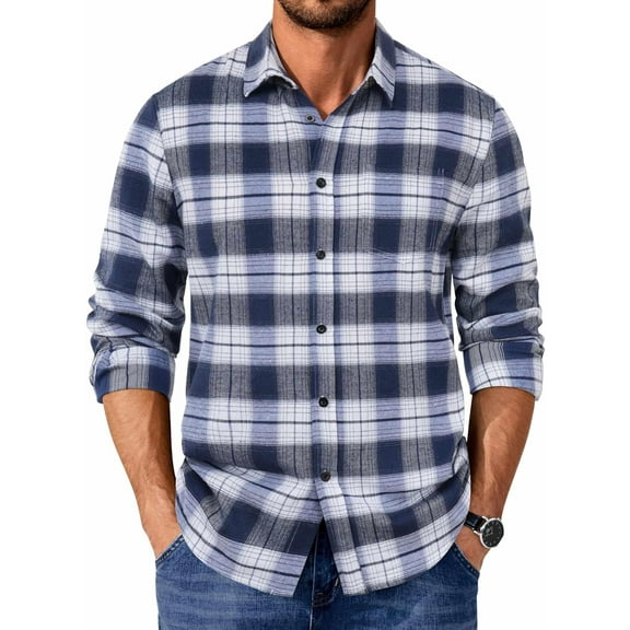 CAILDANL Mens Flannel Shirts Long Sleeve Casual Plaid Shirt for Men Button Up Shirt Jackets with Pocket