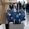 thumbnail image 3 of Garronmavis Large Quilted Duffle Bag for Women, Blue Tropical Palm Floral Print Weekender Bag Overnight Carry On Bag with Luggage Sleeve for Travel Gym Dance, 3 of 5