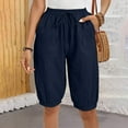 thumbnail image 2 of Drses Shorts for Women Women solid cotton and linen summer loose casual comfortable elastic waist straight leg pants shorts capris Women's Athletic Shorts with Pockets, 2 of 8