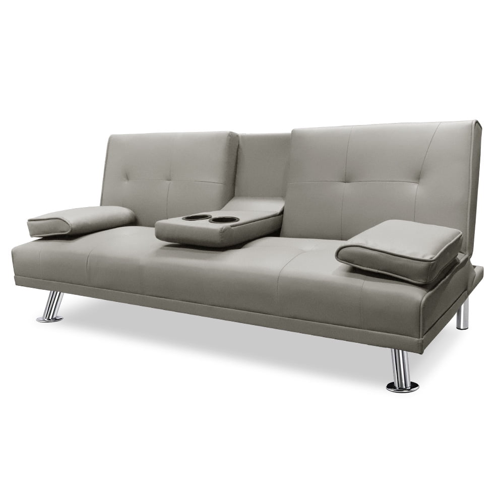 Modern Faux Leather Futon Sofa Bed, Convertible Sofa Sleeper Bed with