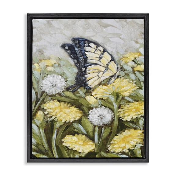 Stupell Industries Cottage Butterfly & Yellow Daisies Black Floating Frame Canvas Art, 17 x 21, by Sara G. Designs
