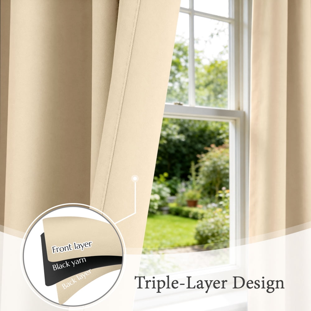 TOPICK Beige Room Darkening Curtains Solid Grommet Drapes for Bedroom Living Room Dining Room 2 Panels W40" x L96" inch