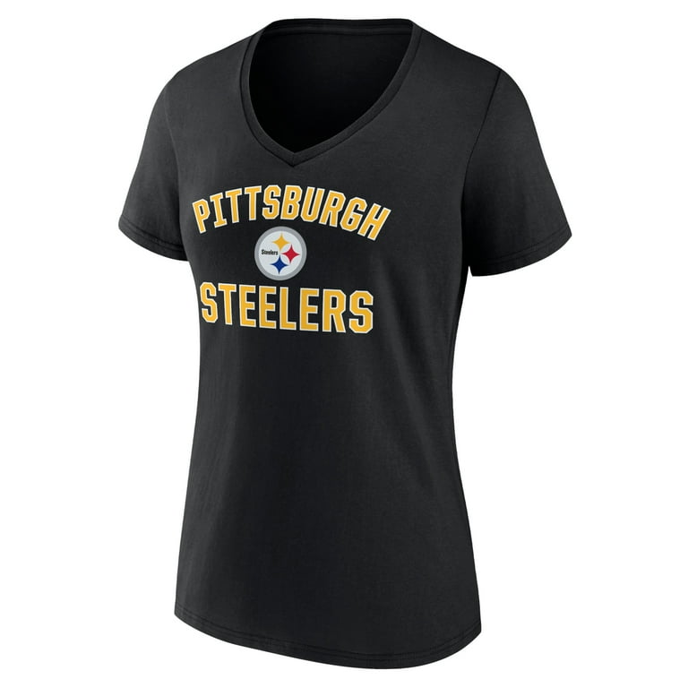 Women's Pittsburgh Steelers V-Neck T-Shirt - Black, X-Ray Slim Fit, 100% Ring-Spun Cotton