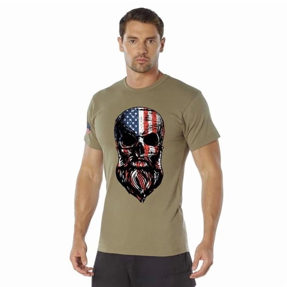 Rothco 20941 US Flag Bearded Skull Short Sleeve T-Shirt, Coyote Brown - Extra Large