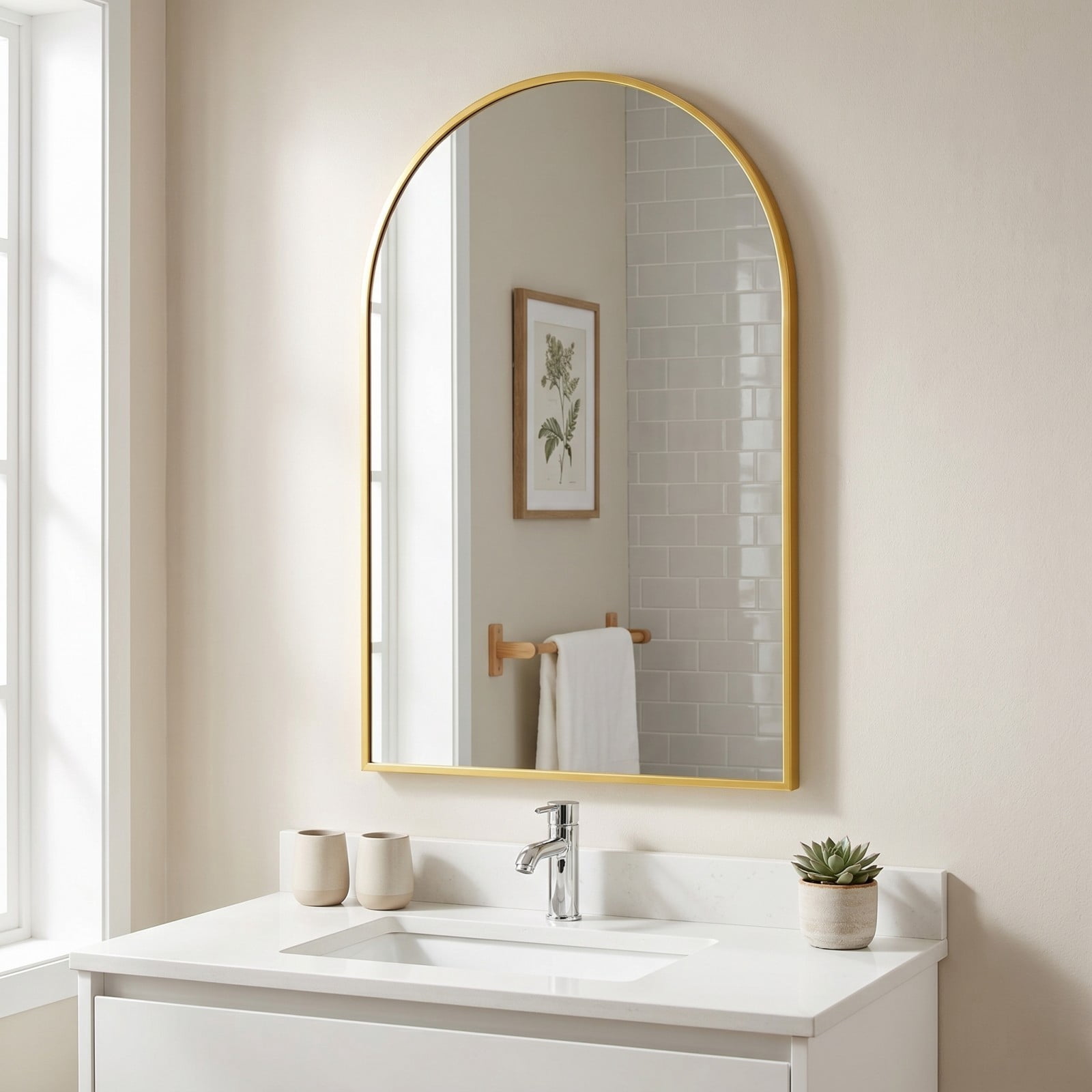 SHATTERVIEW 22"x30" Arched Bathroom Mirror Vanity Wall Mounted Mirror, Gold