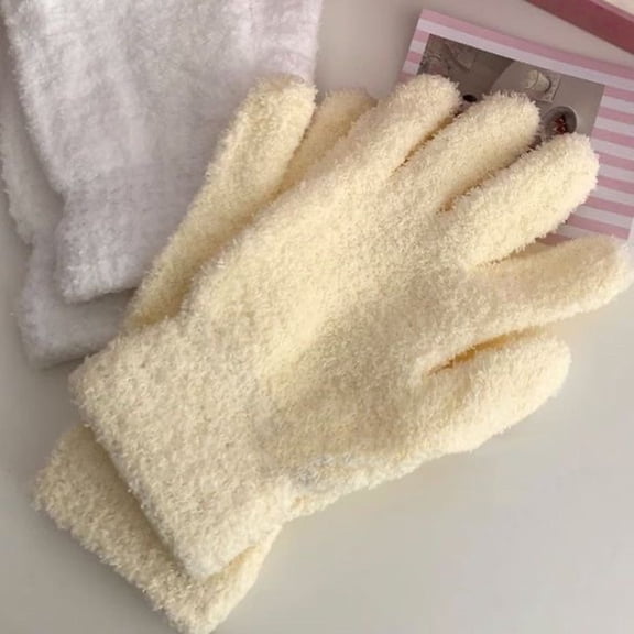 Plush Surface Full Finger Gloves, Soft Fuzzy Thermal Winter Gloves, Warm Five-Finger Design for Student Cycling, Daily Commute and Outdoor Cold Weather Protection Beige