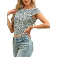 thumbnail image 4 of INSPIRE CHIC Leopard Print Tops for Women's Boat Neck Backless Slim Fit T-Shirt Crop Top XS White Black, 4 of 6