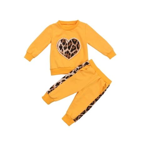 

Sunisery Kids Baby Girl Winter Clothes Leopard Love Heart Long Sleeve Shirts Top and Pants Fall Tracksuit Outfit