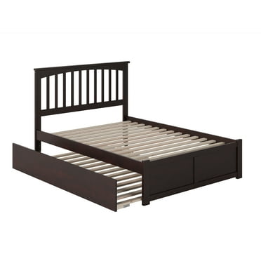 Mission Full Platform Bed with Flat Panel Foot Board and Full Size Urban Trundle Bed in Espresso