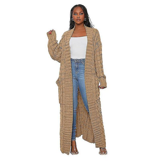 Women's Loose Knit Cardigan Lazy Pocket Long Twisted Sweater Jacket