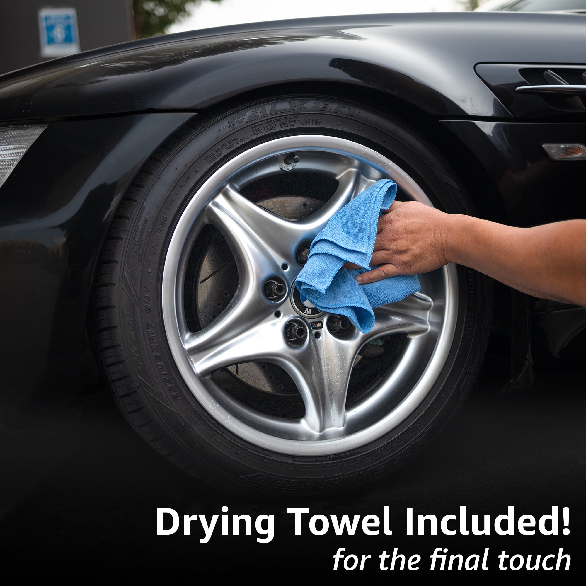 REV Auto Complete Wheel Cleaning Kit - 5 Item Car Washing Kit Includes Car Wheel and Tire Cleaner, Wheel Brush, Tire Shine, Tire Shine Applicator, and Drying Towel - Ideal for All Wheels & Tires