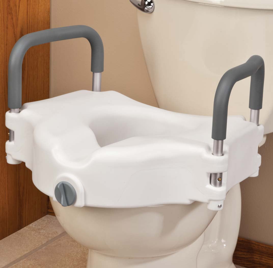 Mcombo Electric Toilet Seat Lift with Padded Handles, Power Elevated Toilet Seat Riser with Arms for Elderly, Disabled in Bathroom, Seniors Toilet