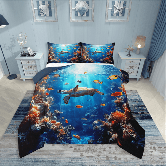 Erosebridal Tortoise Turtle Comforter Sets,Ocean Animal Comforters & Duvets,Sealife Decor,Reversible,Breathable,2pcs