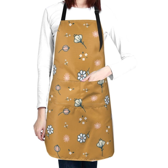 Flowers Pastel Colors Waterproof Apron With 2 Pockets, Adjustable Oxford Kitchen Aprons For Cooking, Baking, Gardening, Painting & Grooming, Chef Bib For Women & Men