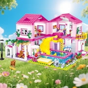 Pink Girls Summer Villa Friends Building Set, Building Toy for Girls, Friends Construction Educational Toy for Kids Age 8-12 and Up 1018 PCS