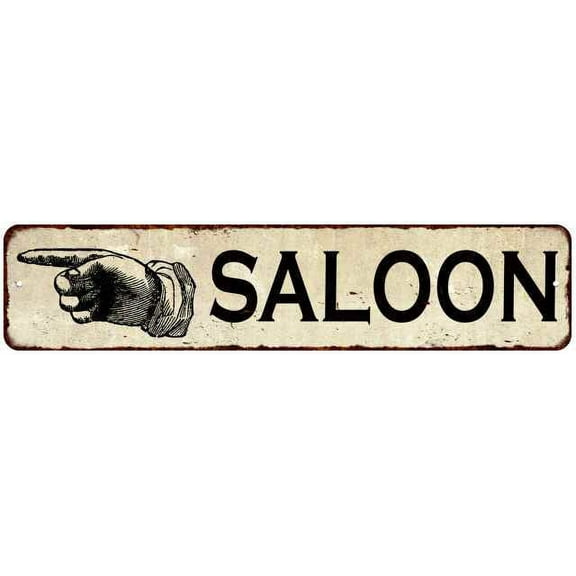 Saloon Right Hand Pointer Distressed Metal Sign Chic Décor 4x18 104180006009