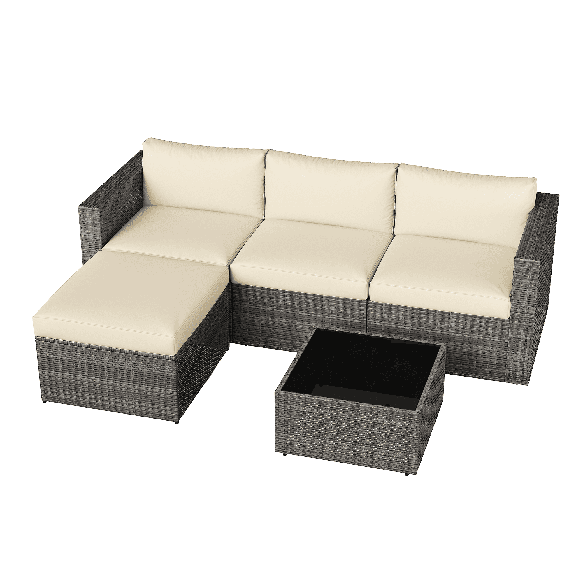 Mayincolor 5 Piece Outdoor Patio Sectional Furniture Set, Rattan Outside Couch, Wicker Conversation Sofa for Balcony, Porch, Backyard, Deck, Garden,Beige