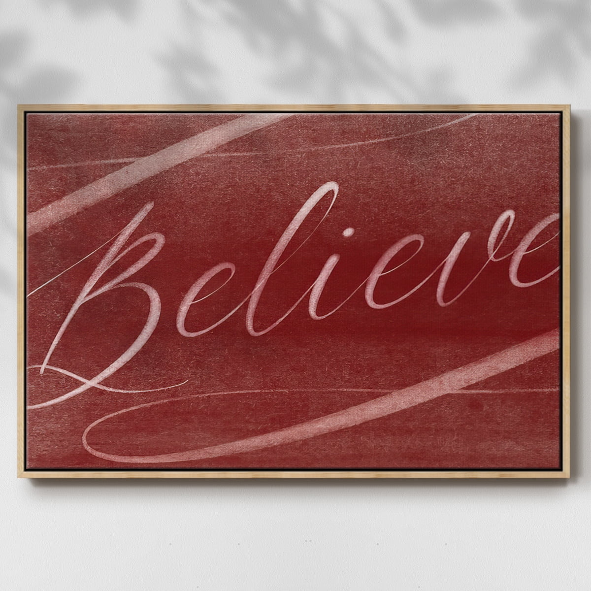 Believe - Framed Gallery Wrapped Holiday Canvas - 25 x 37 - Natural Wood Frame