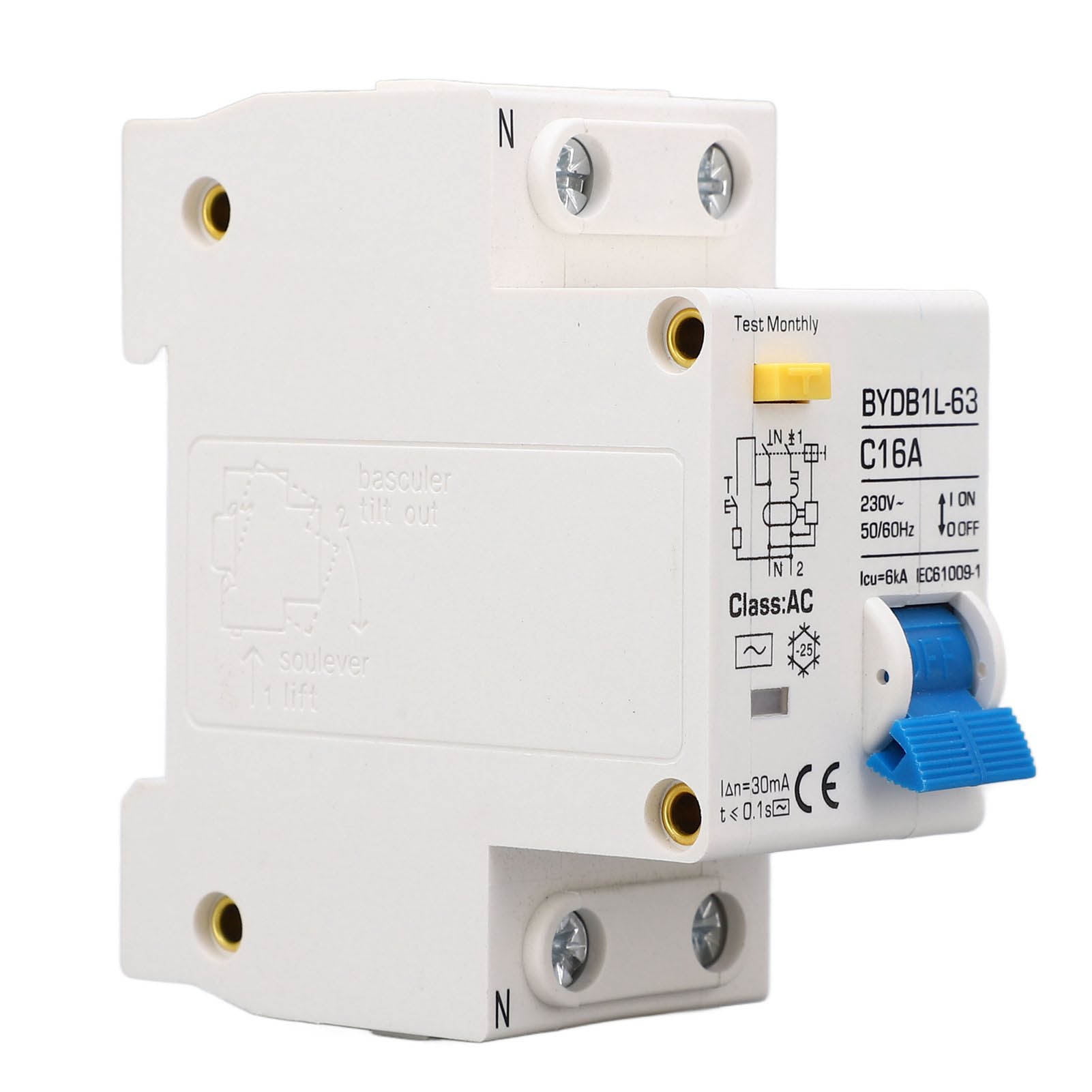 Earth Leakage Circuit Breaker, High Breaking Capacity DIN Rail Mounting